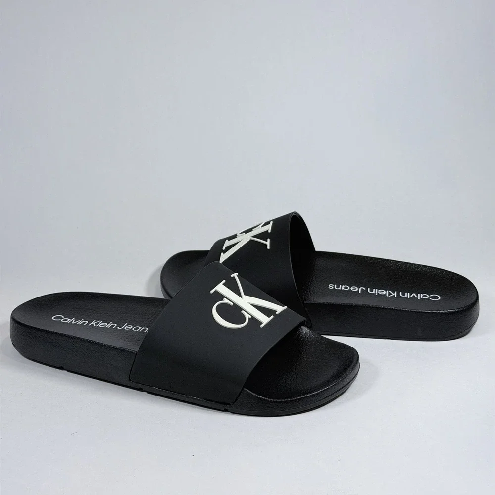 Calvin Klein Size-6M Womens Slide Sandals Arin Logo Beach Black